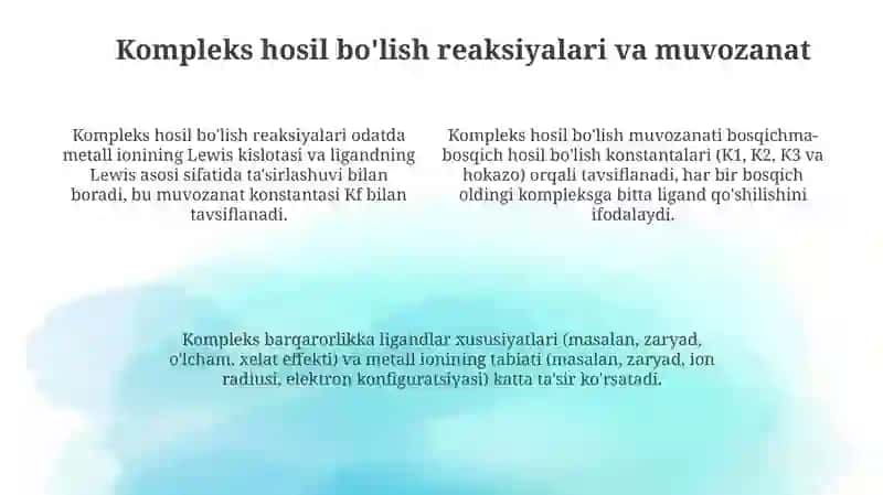 Kompleks birikmalarning kimyoviy analizi 4