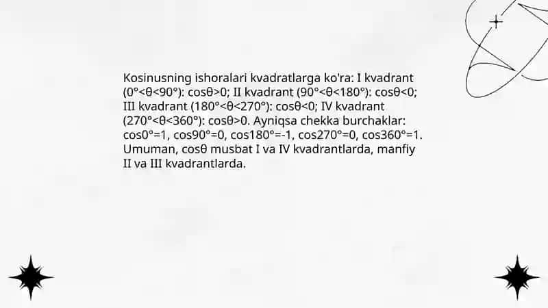 Sinus, kosinusning va tangensning ishoralari 4