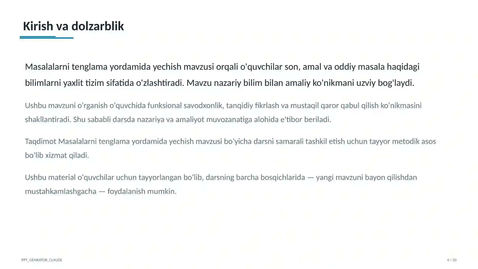 Masalalarni tenglama yordamida yechish (3-sinf) 4