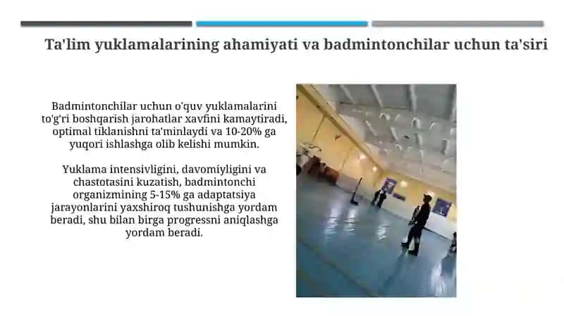 Badminton mashg'ulot yuklamalarini nazorat va tahlil qilish uslublari 4