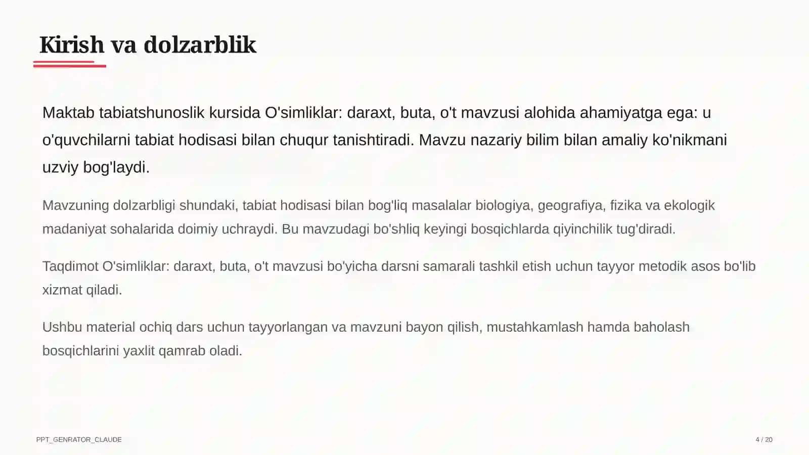 Tabiatshunoslik (1–4) — ochiq dars uchun 4