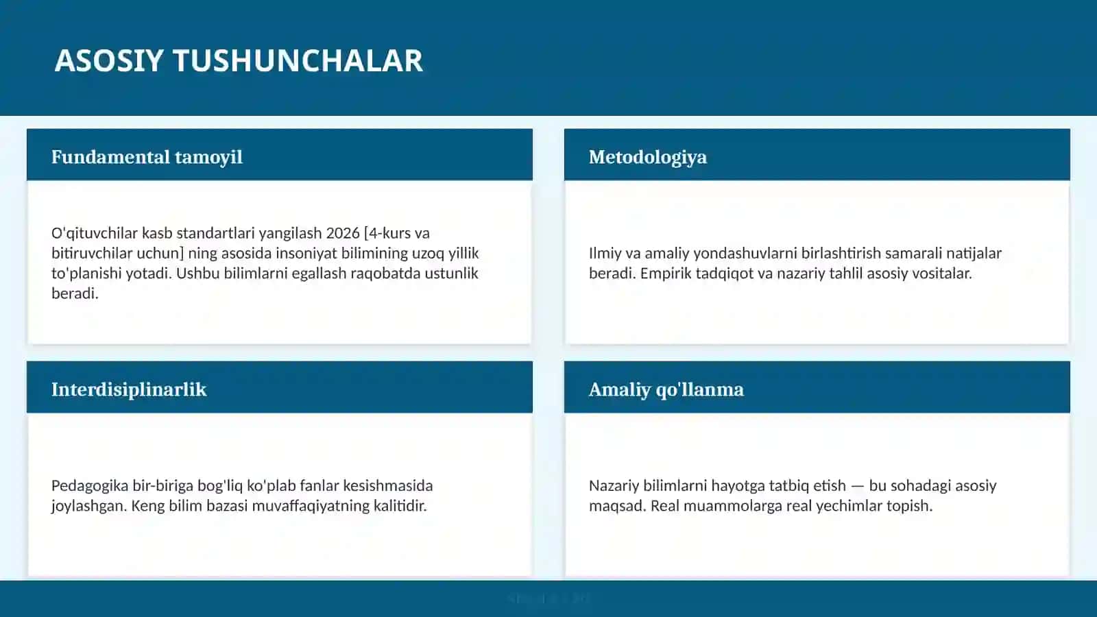 O'qituvchilar kasb standartlari yangilash 2026 [4-kurs va bitiruvchilar uchun] 4