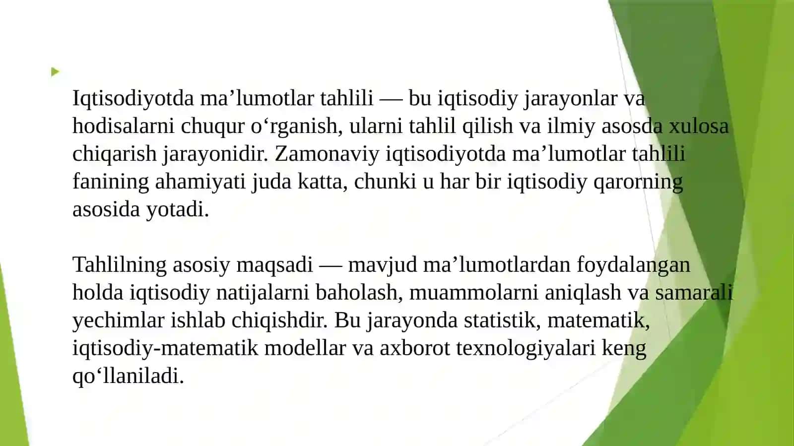 Iqtisodiyotda ma’lumotlar tahlili faniga kirish 4