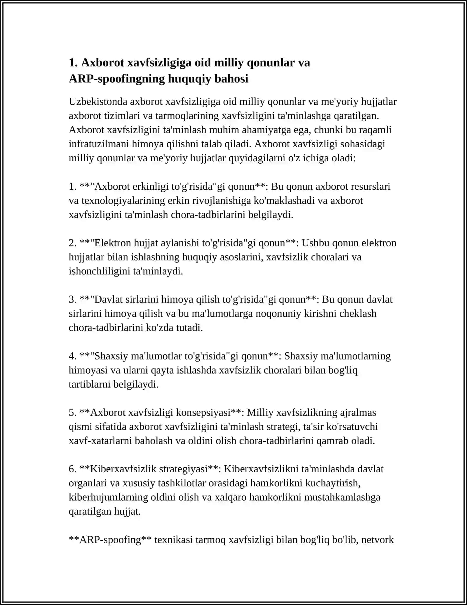 AXBOROT XAVFSIZLIGIGA OID MILLIY, ME'YORIY HUJJATLAR VA ARP-SPOOFING 4