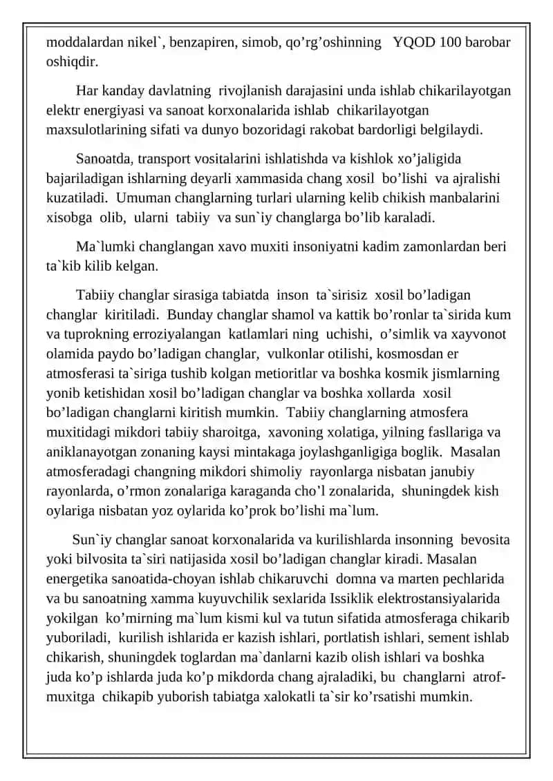 Texnosfera havosi tarkibidagi ishlab chiqarish changlari va zaharli moddalarning inson organizmiga salbiy ta’siri 4