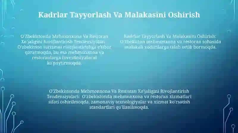 O'zbekistonda mehmonxona va restoran xo'jaligini rivojlantirish tendensiyalari 4