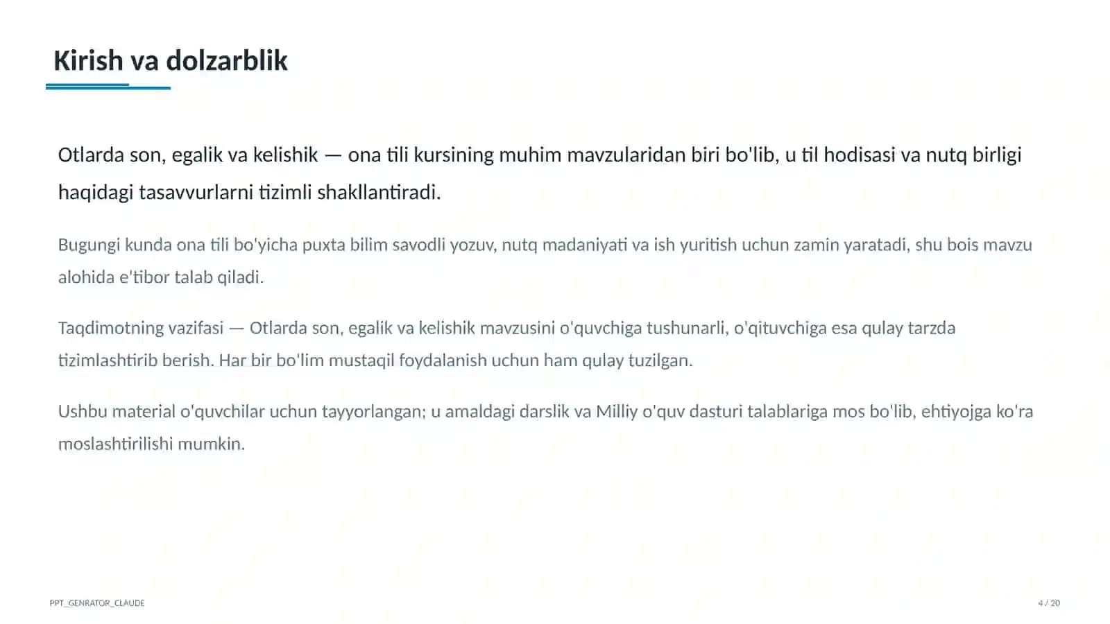 Otlarda son, egalik va kelishik (6-sinf) 4