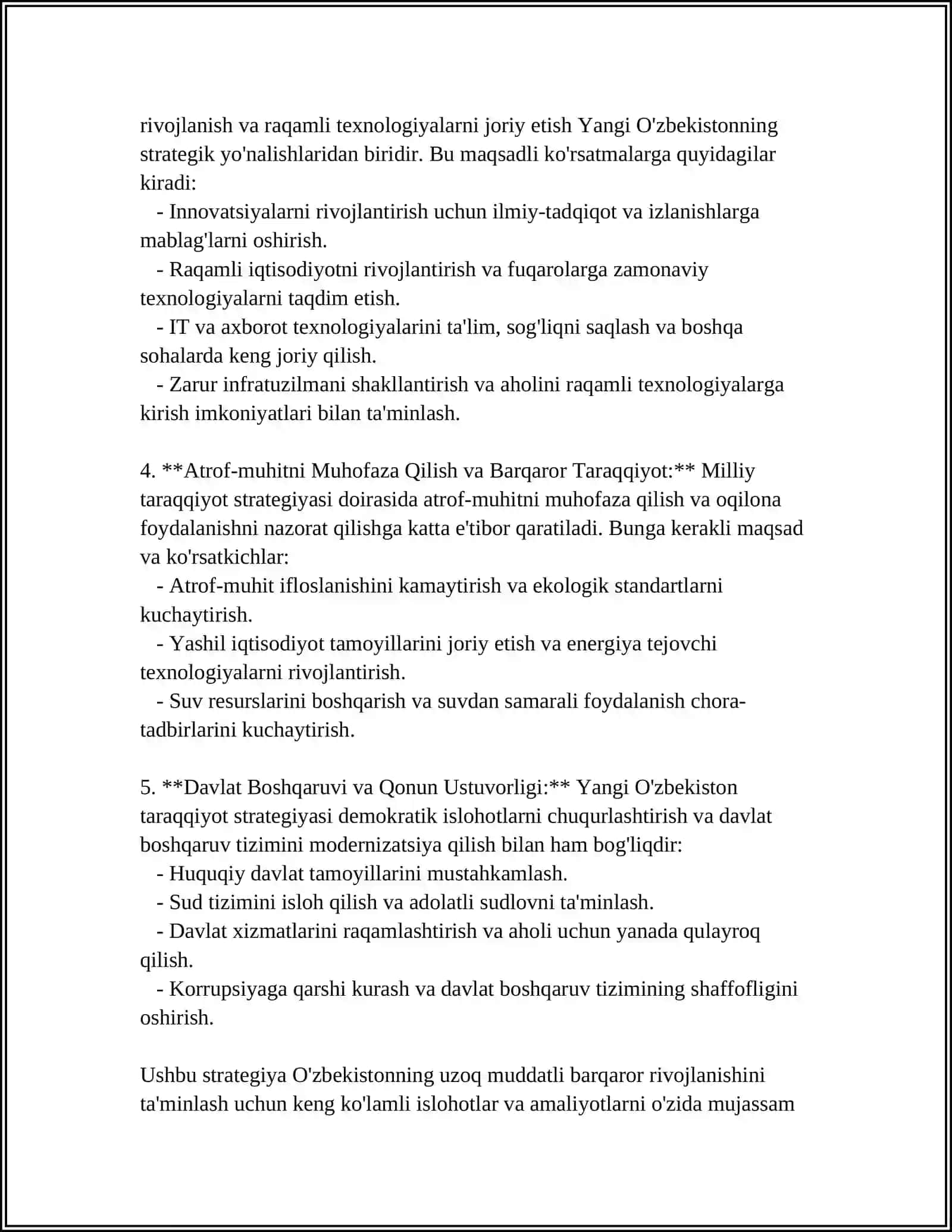 2022-2026 YILLARDA YANGI O'ZBEKISTONNI RIVOJLANTIRISH STRATEGIYASI UNING MOHIYATI VA MAZMUNI 4