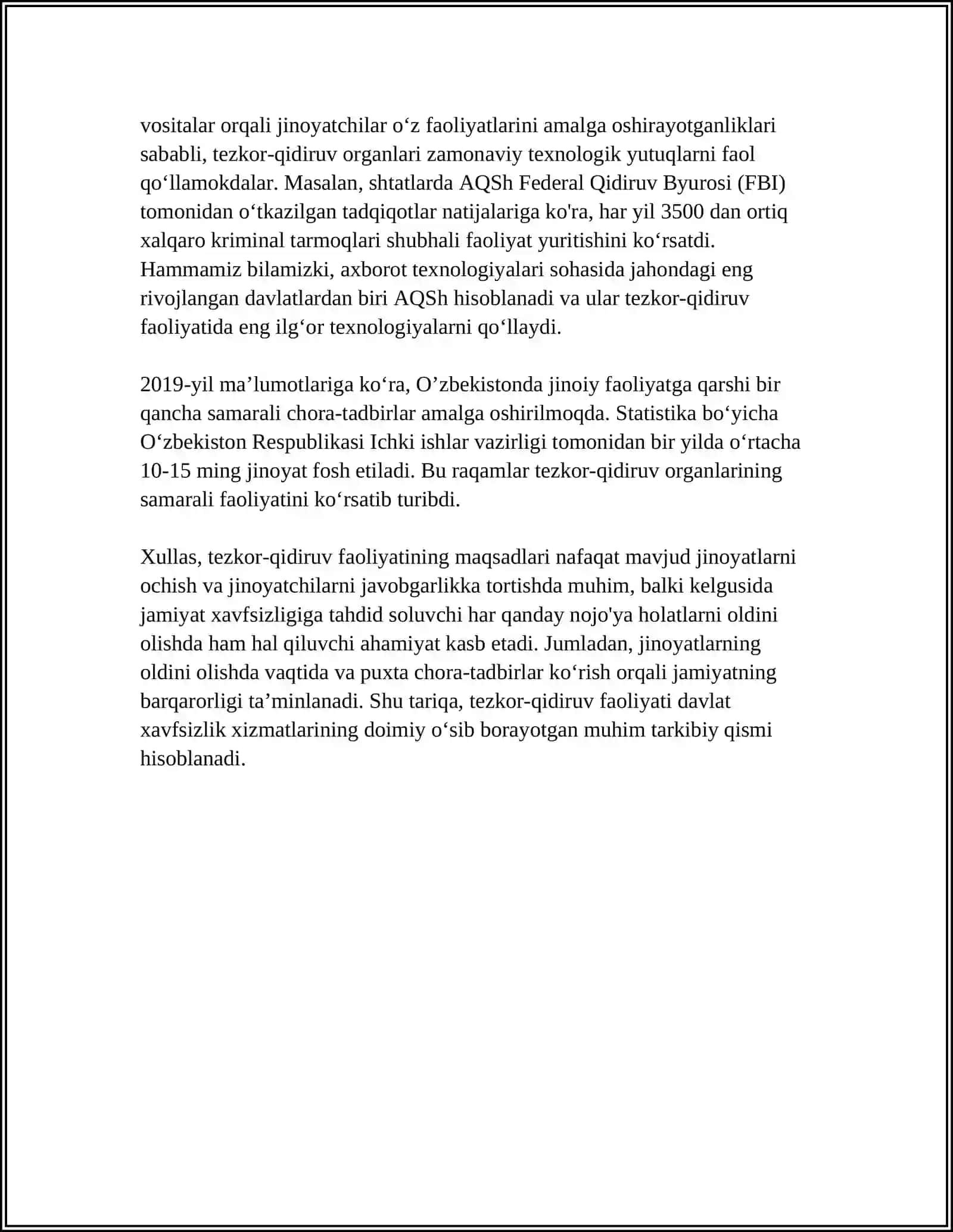 HUQUQNI MUHOFAZA QILUVCHI ORGANLAR TOMONIDAN AMALGA OSHIRILADIGAN TEZKOR-QIDIRUV FAOLIYATINI MOLIYALASHTIRISH 4