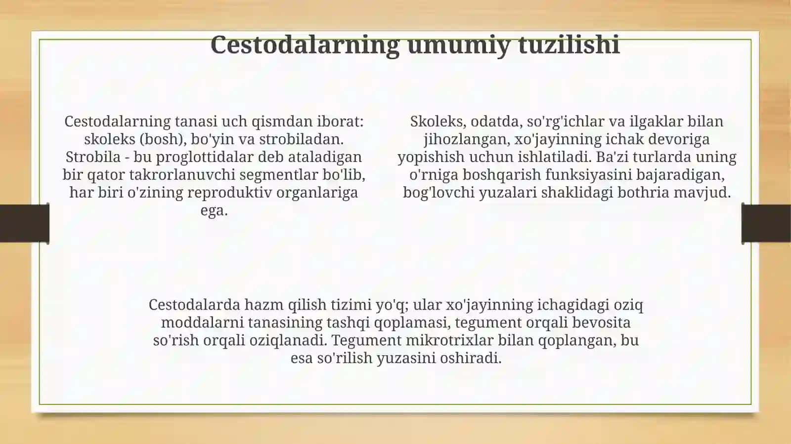 Cestodalarning tuzilishidagi ayrimbelgilari 4