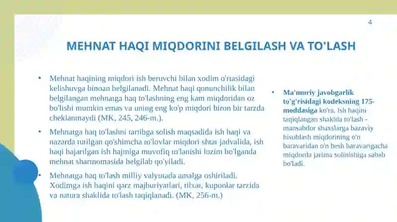 Mehnat haqi hisoblash va to’lash tartibi 4