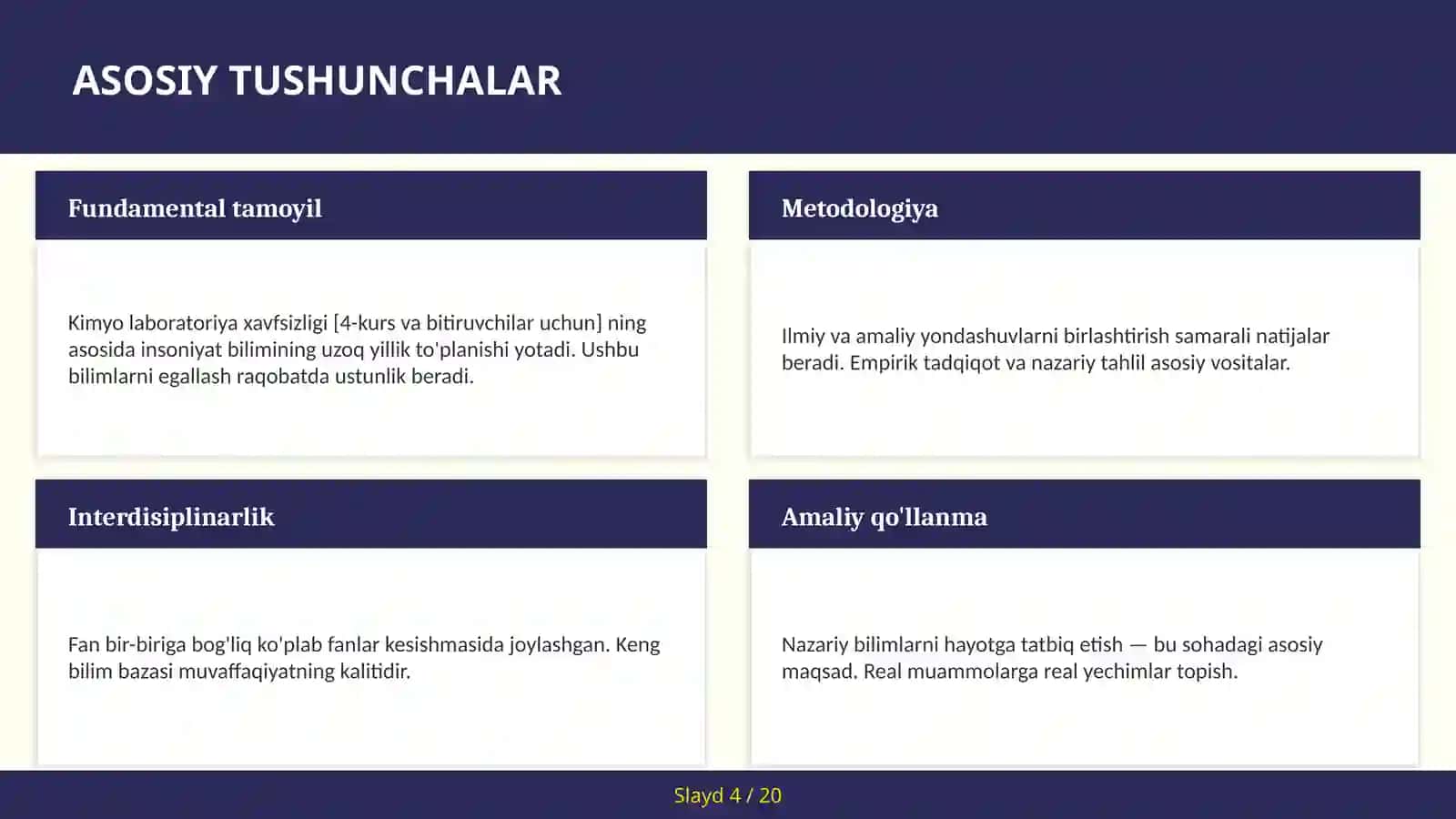 Kimyo laboratoriya xavfsizligi [4-kurs va bitiruvchilar uchun] 4