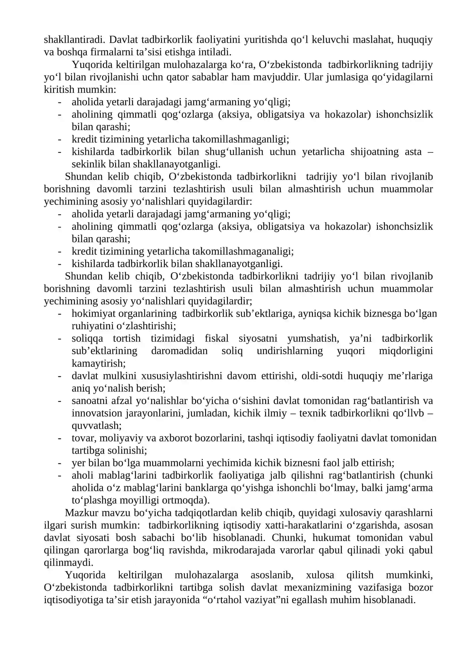 Kichik biznes va xususiy tadbirkorlik faoliyatini rivojlantirishni davlat tomonidan tartibga solish usullari 4