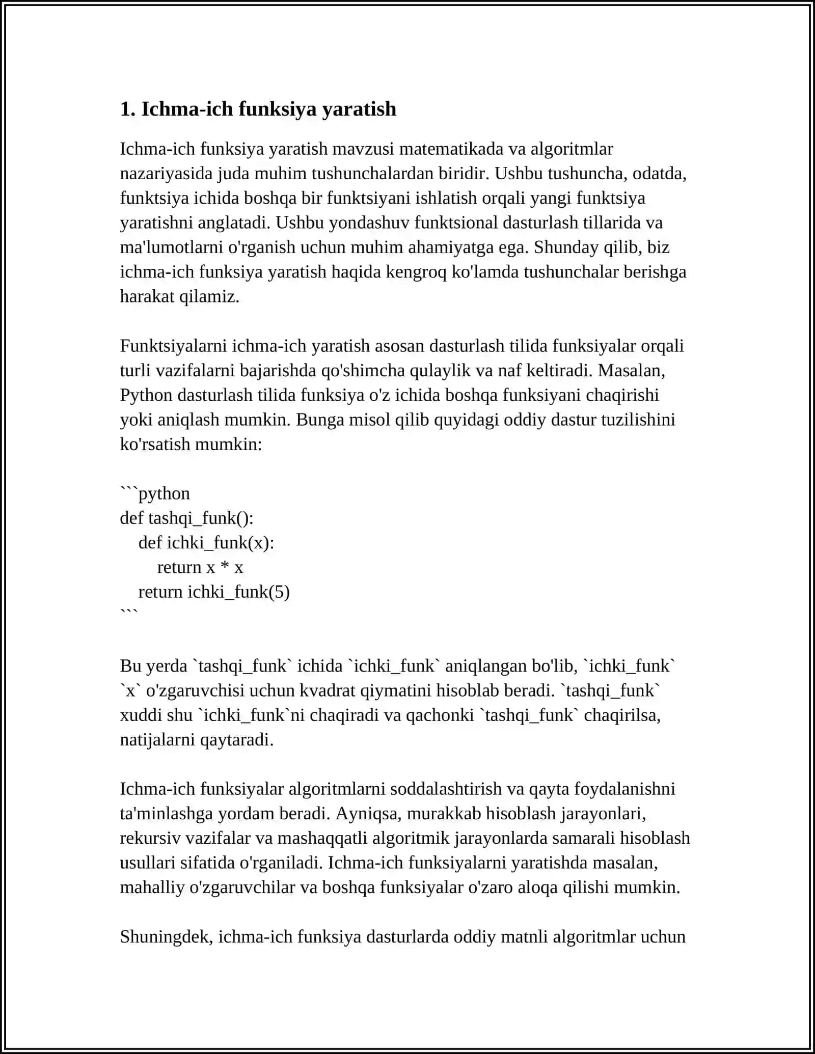 PYTHONDA FUNKSIYALARNING ICHMA-ICH JOYLASHISHI VA ULARNING QÒLLANILISHI 4