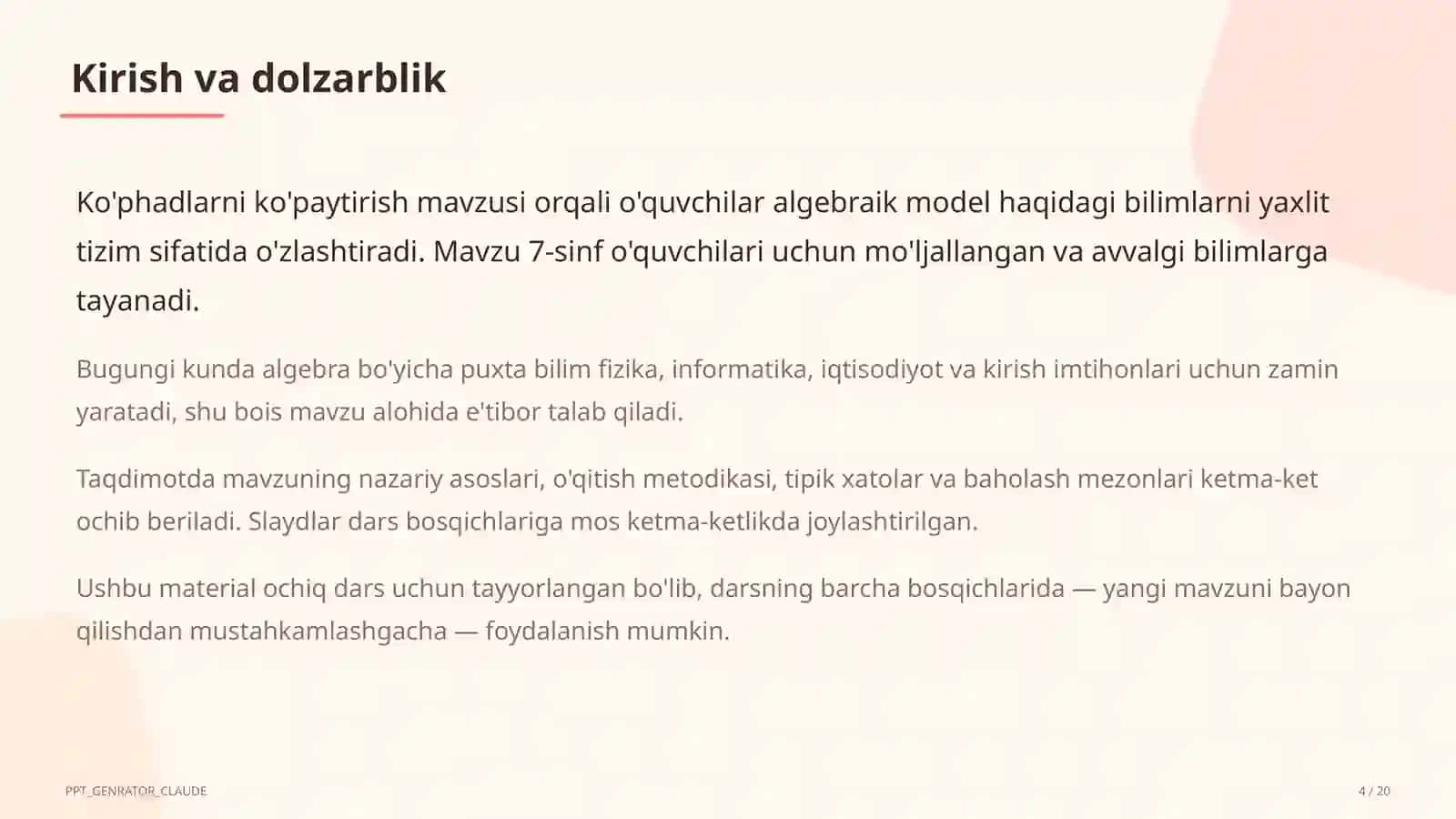 Ko'phadlarni ko'paytirish (7-sinf) 4