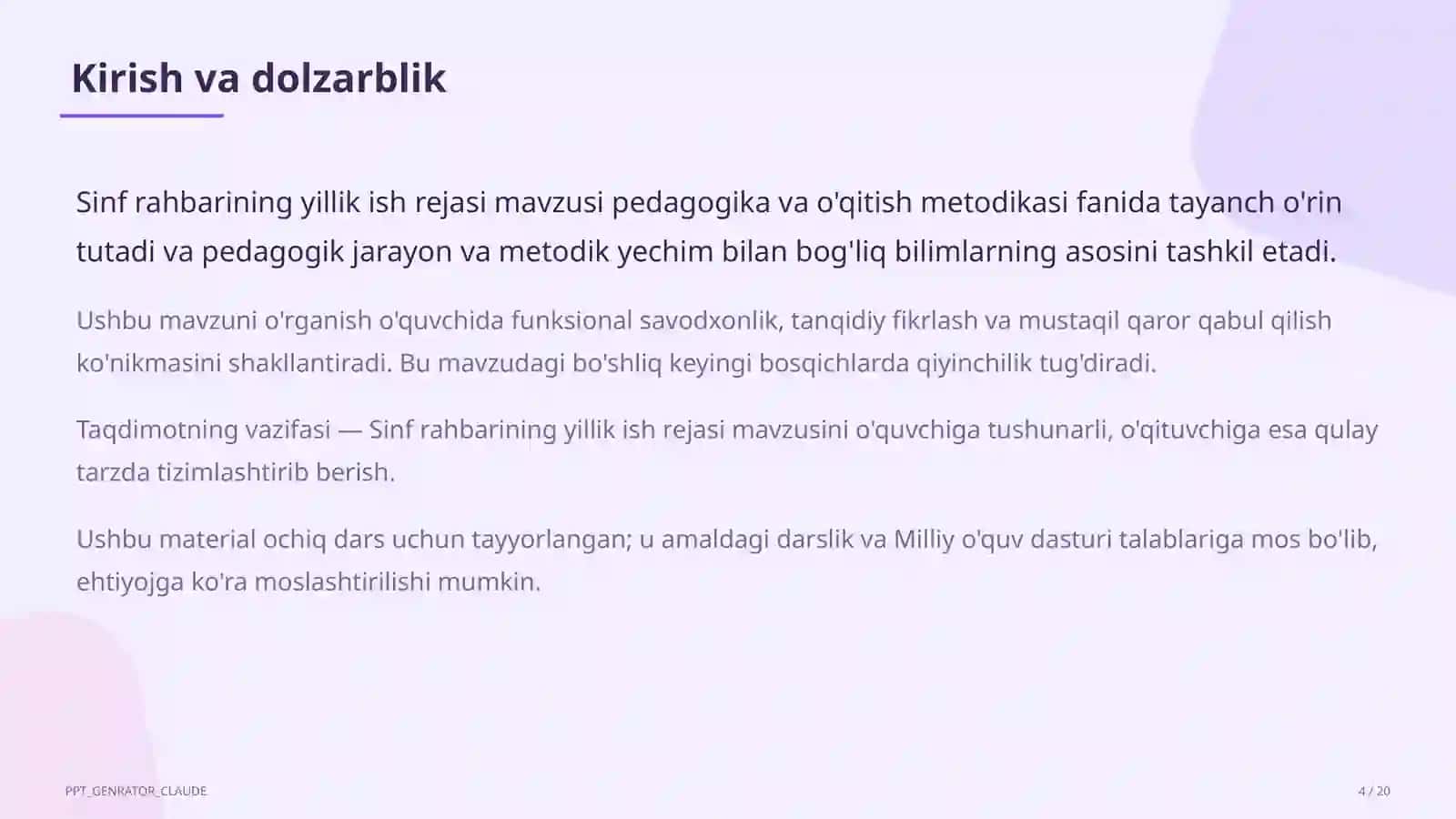 Sinf rahbarining yillik ish rejasi 4