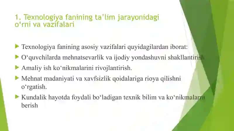 texnologiya darslarda o'quv jarayonida tashkil etish 4