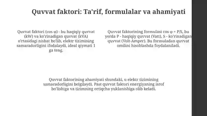 Ish, quvvat va quvvat koeffitsiyenti 4