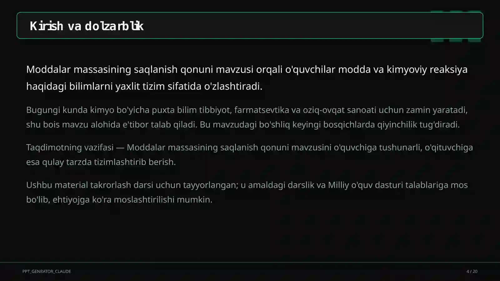 Moddalar massasining saqlanish qonuni (7-sinf) 4