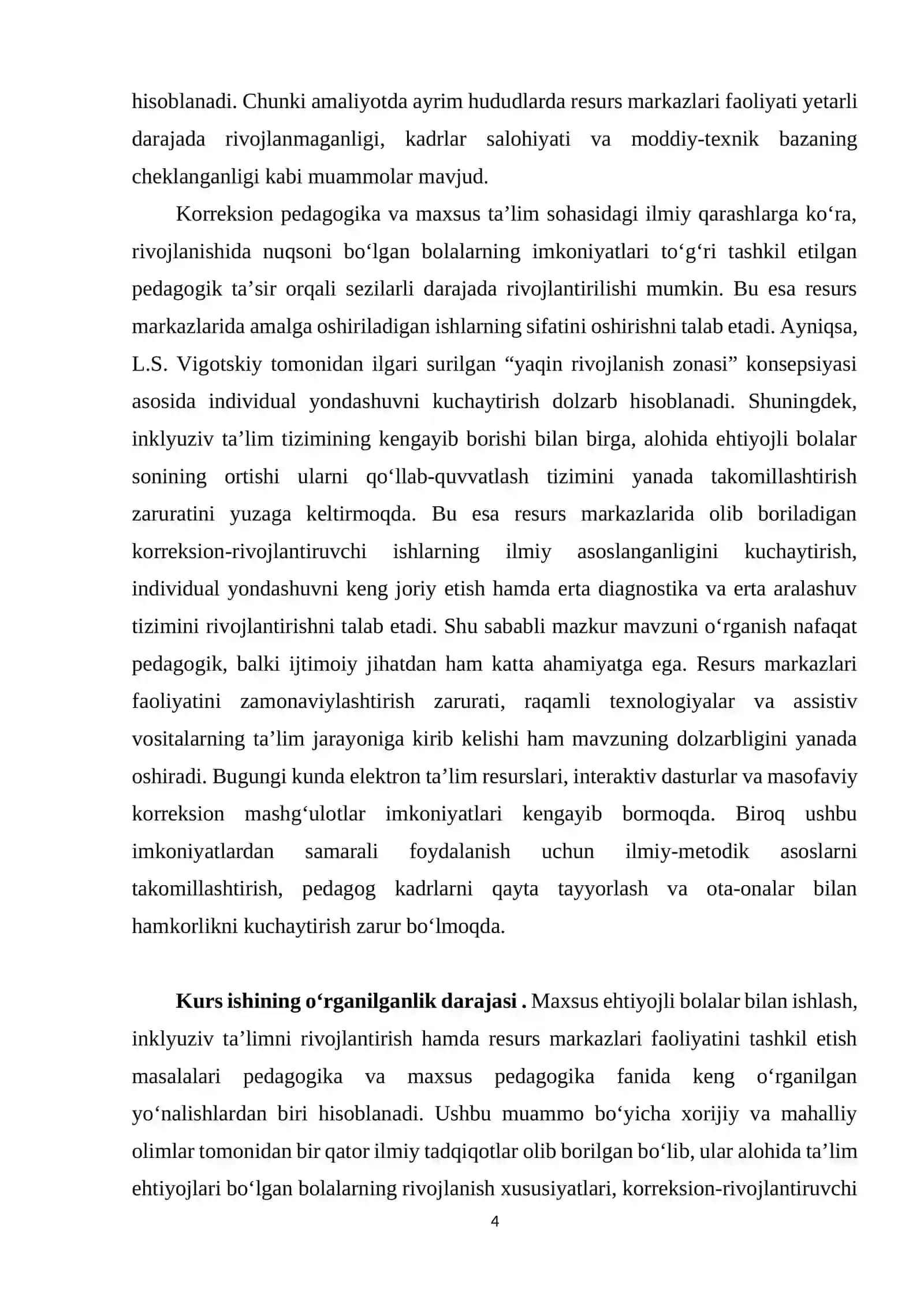 Maxsus ehtiyojli bolalar uchun resurs markazlari KURS ISHI 4