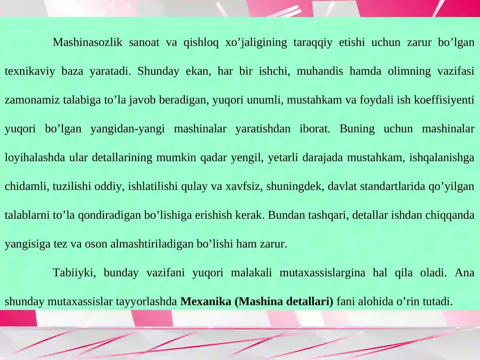 Mashina detallari fanihaqida umumiy ma’lumotlar 4
