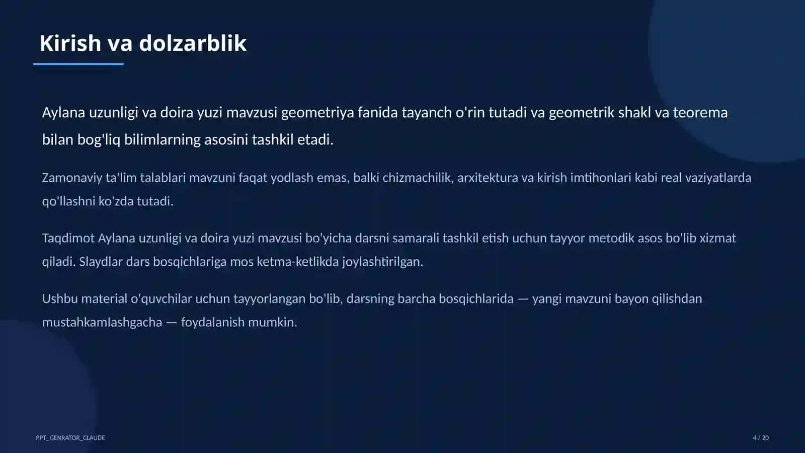 Aylana uzunligi va doira yuzi (9-sinf) 4