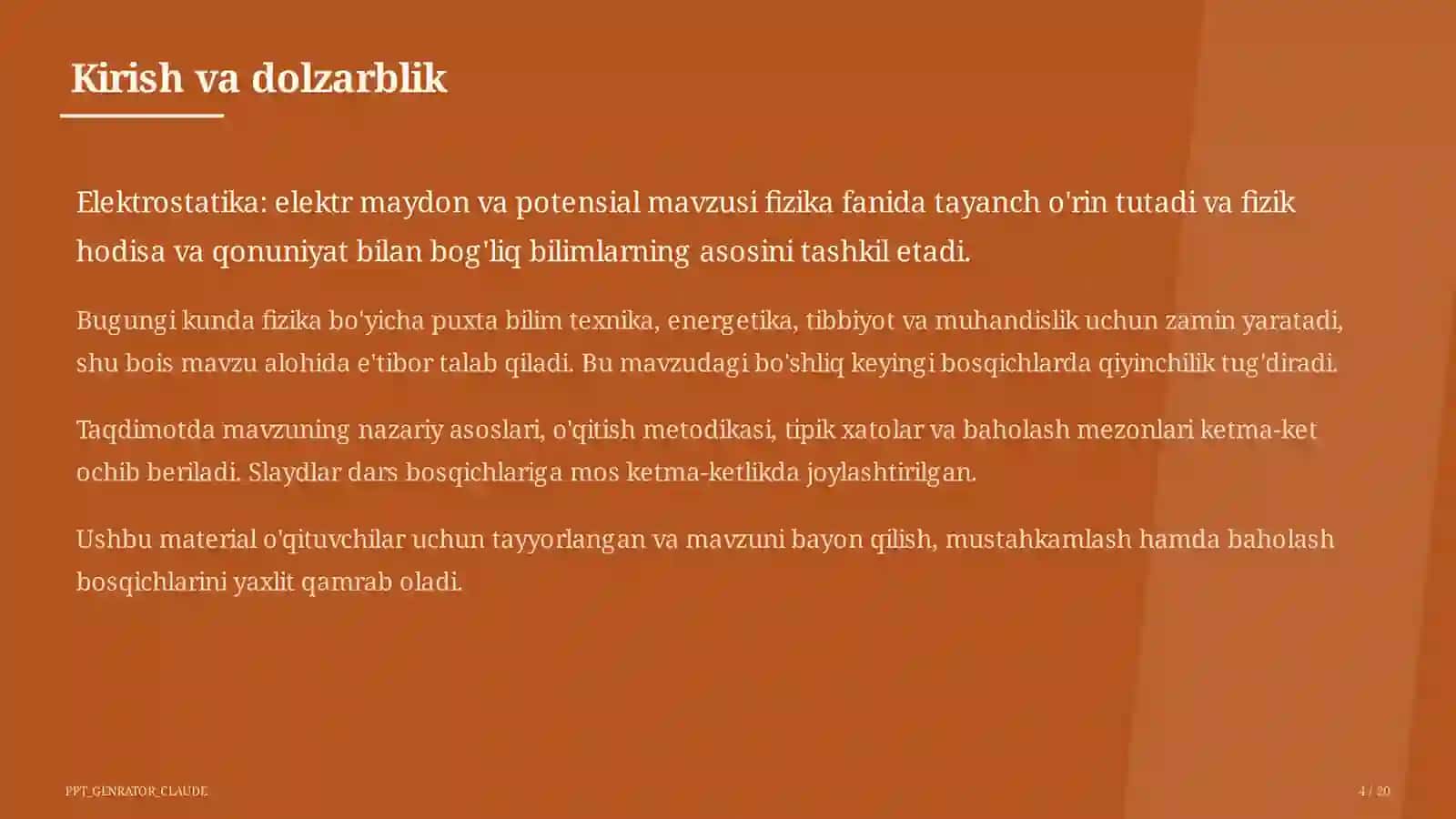 Elektrostatika: elektr maydon va potensial (10-sinf) 4