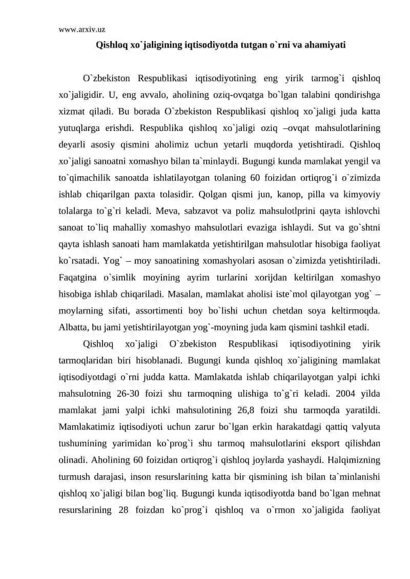 Qishloq xo`jaligi- agrosanoat majmuasining asosiy bo`g`i 4