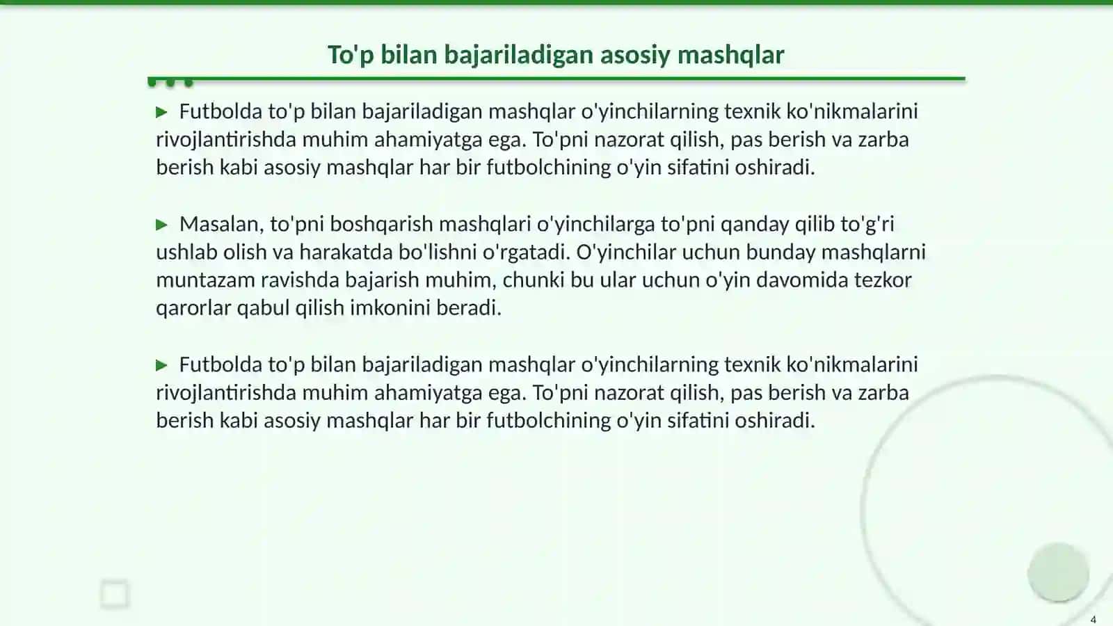 Futbol o'yin qoidalari to'plar bilan maxsus mashqlar o'rganish 4