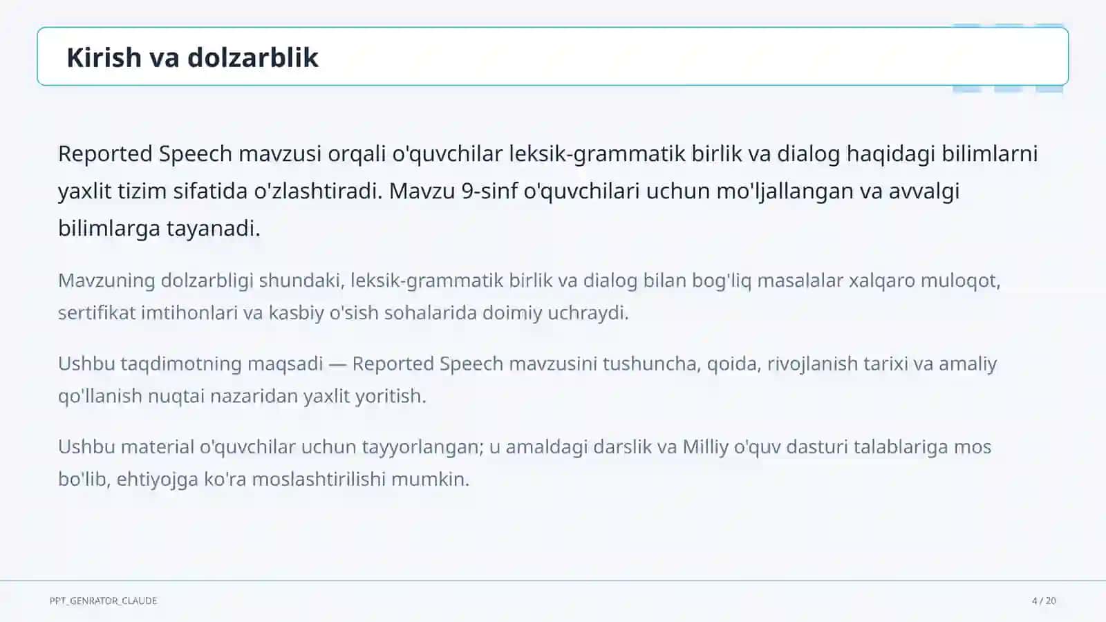 Reported Speech (9-sinf) 4