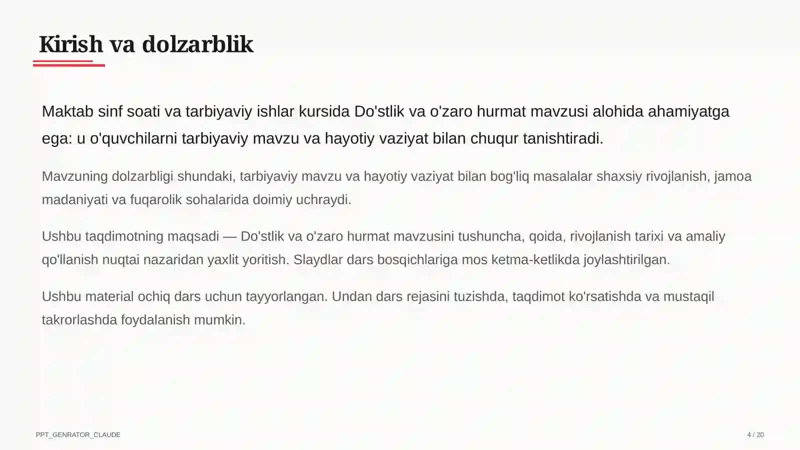Sinf soati va tarbiyaviy tadbirlar (1–11) 4