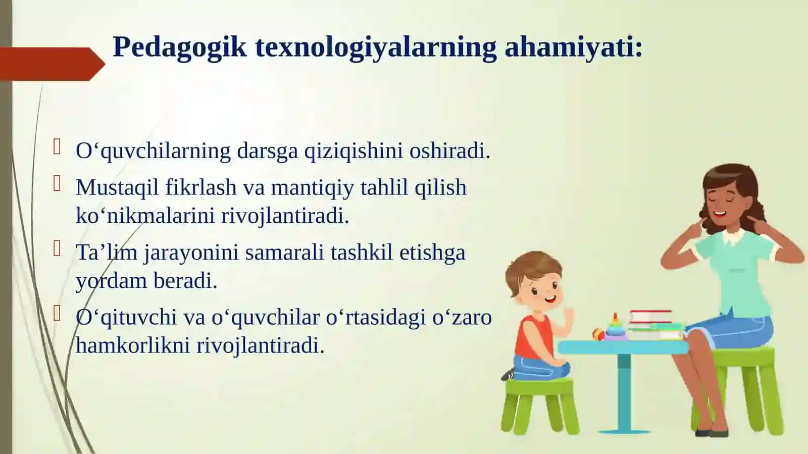 Yangi pedagogik texnologiya va faol pedagogik metodlar asosida dars ishlanmalarini tuzish va tahlil qilish 4