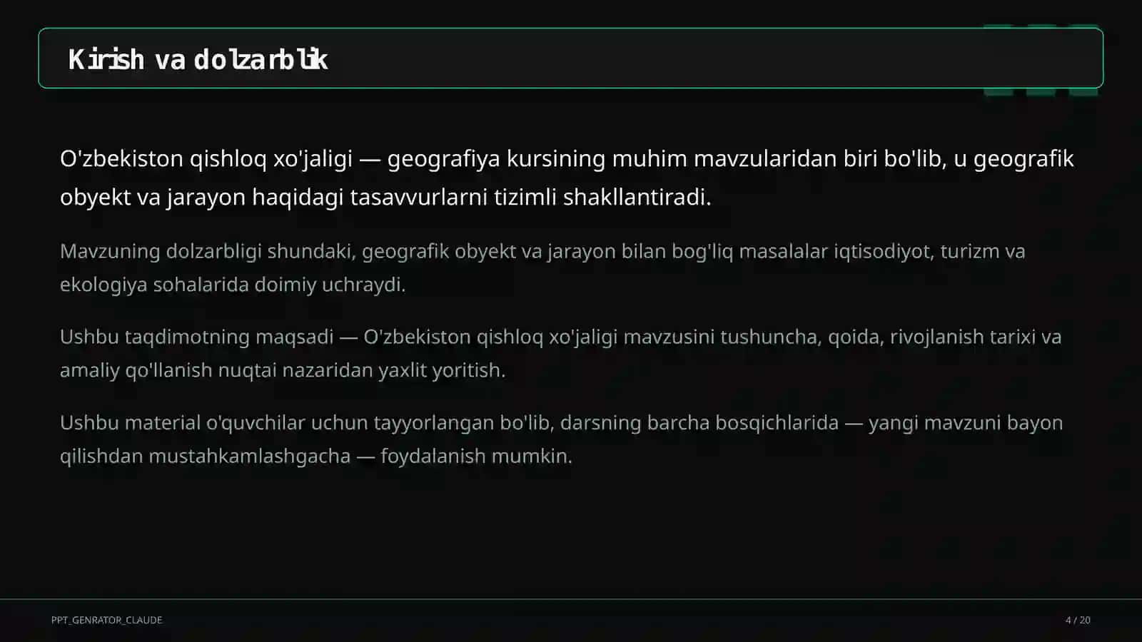 O'zbekiston qishloq xo'jaligi (9-sinf) 4