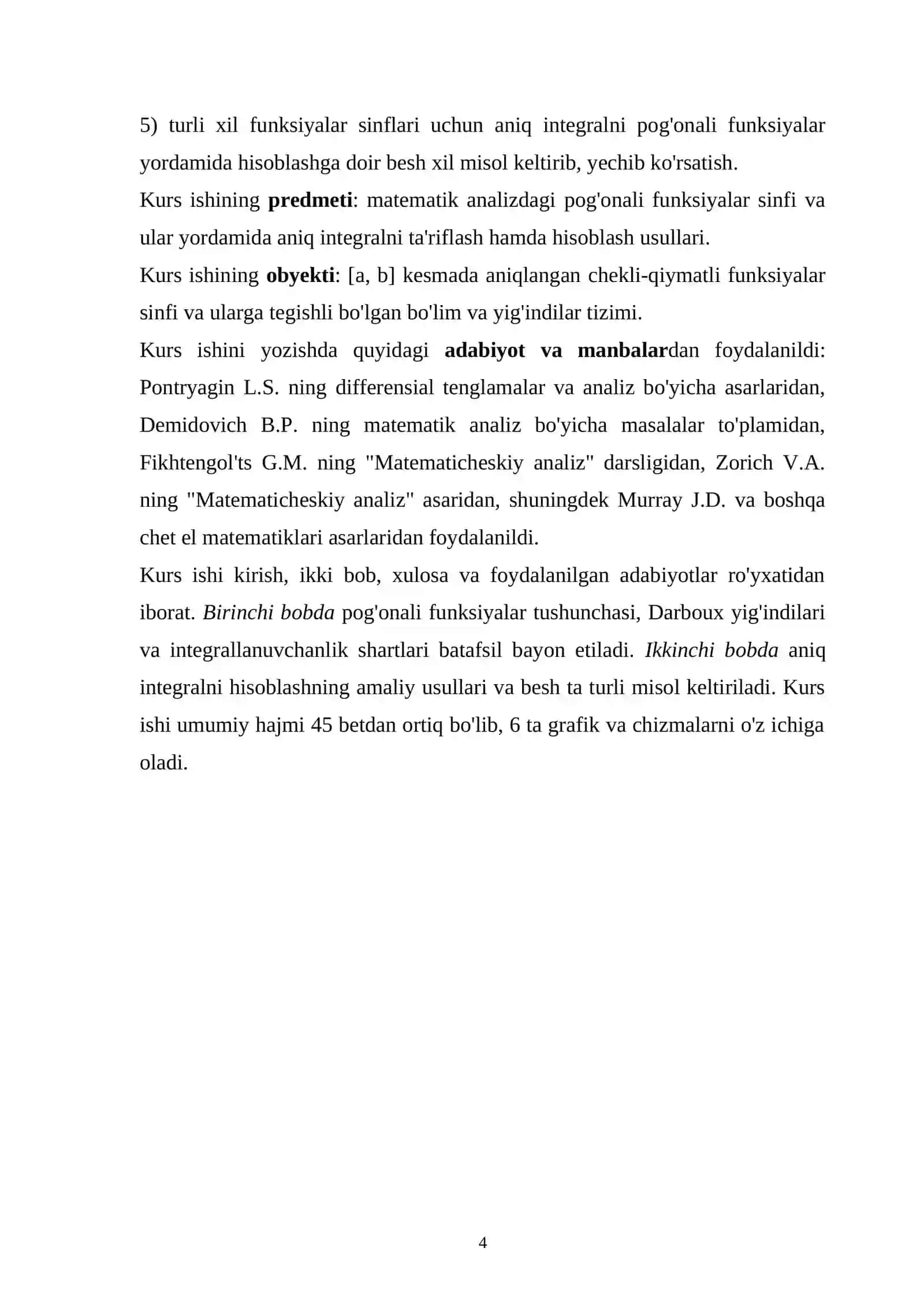 ANIQ INTEGRALNI POG'ONALI FUNKSIYALAR YORDAMIDA ANIQLASH MAVZUSIDAGI KURS ISHI 4