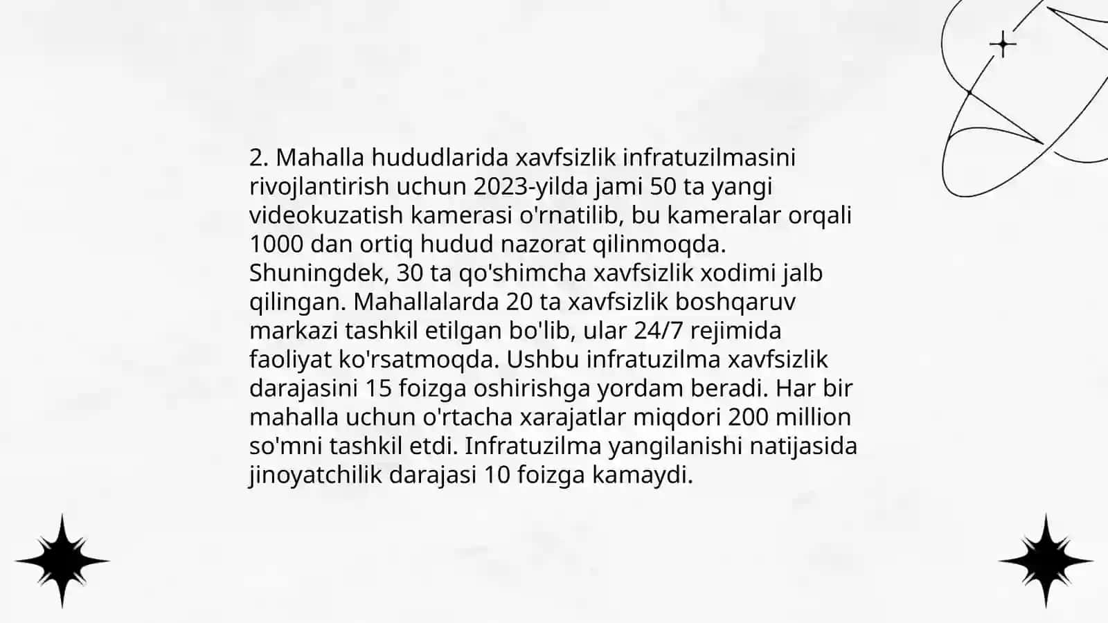 2025-YILDA RESPUBLIKA MAHALLALARIDA XAVFSIZ MUHITNI YARATISH VA HUQUQBUZARLIKLARNING BARVAQT OLDINI OLISH TIZIMI SAMARADORLIGINI YANADA OSHIRISH BO‘YICHA CHORA-TADBIRLAR TO‘G‘RISIDA 4
