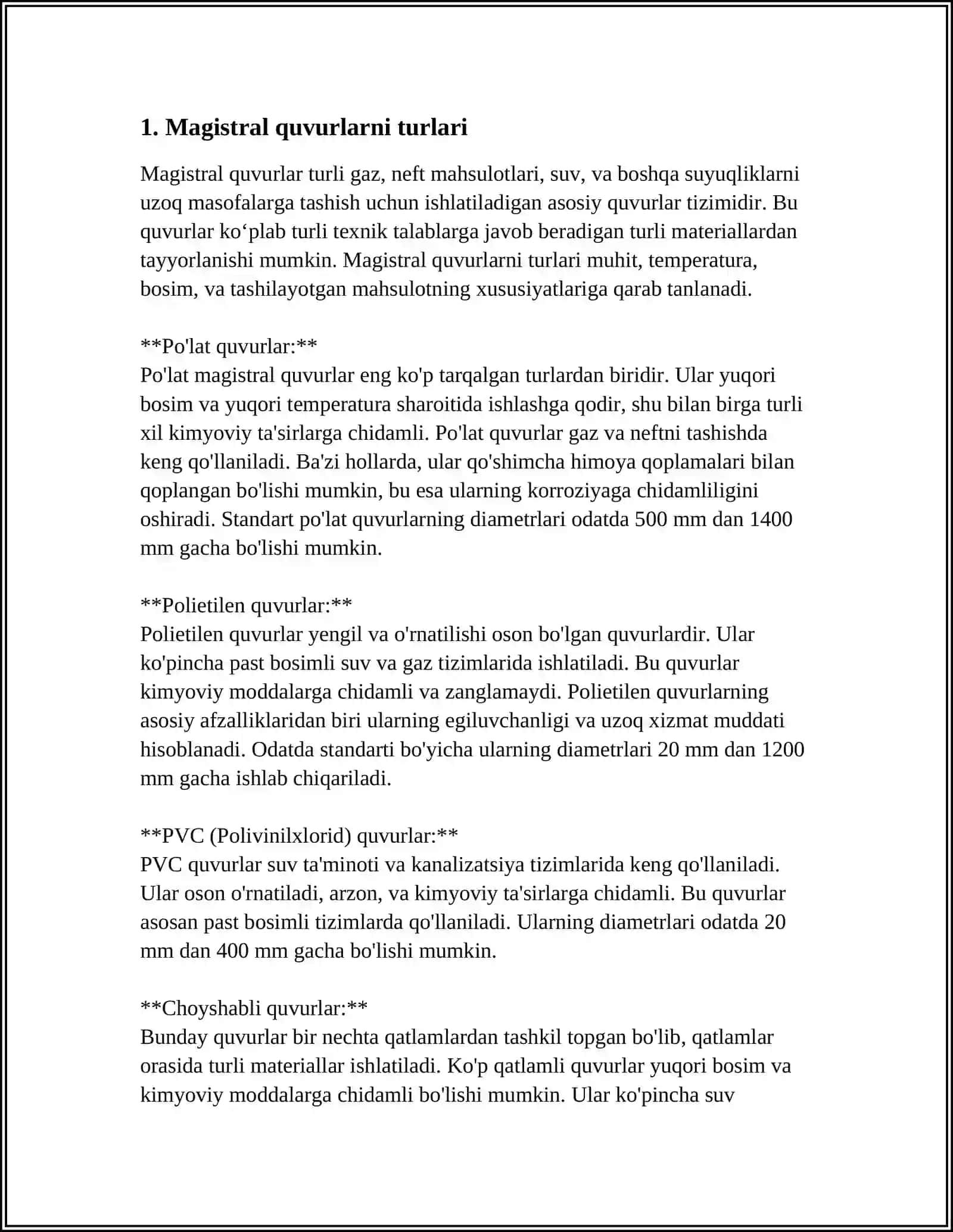 MAGISTRAL QUVURLARNI TASNIFI 4