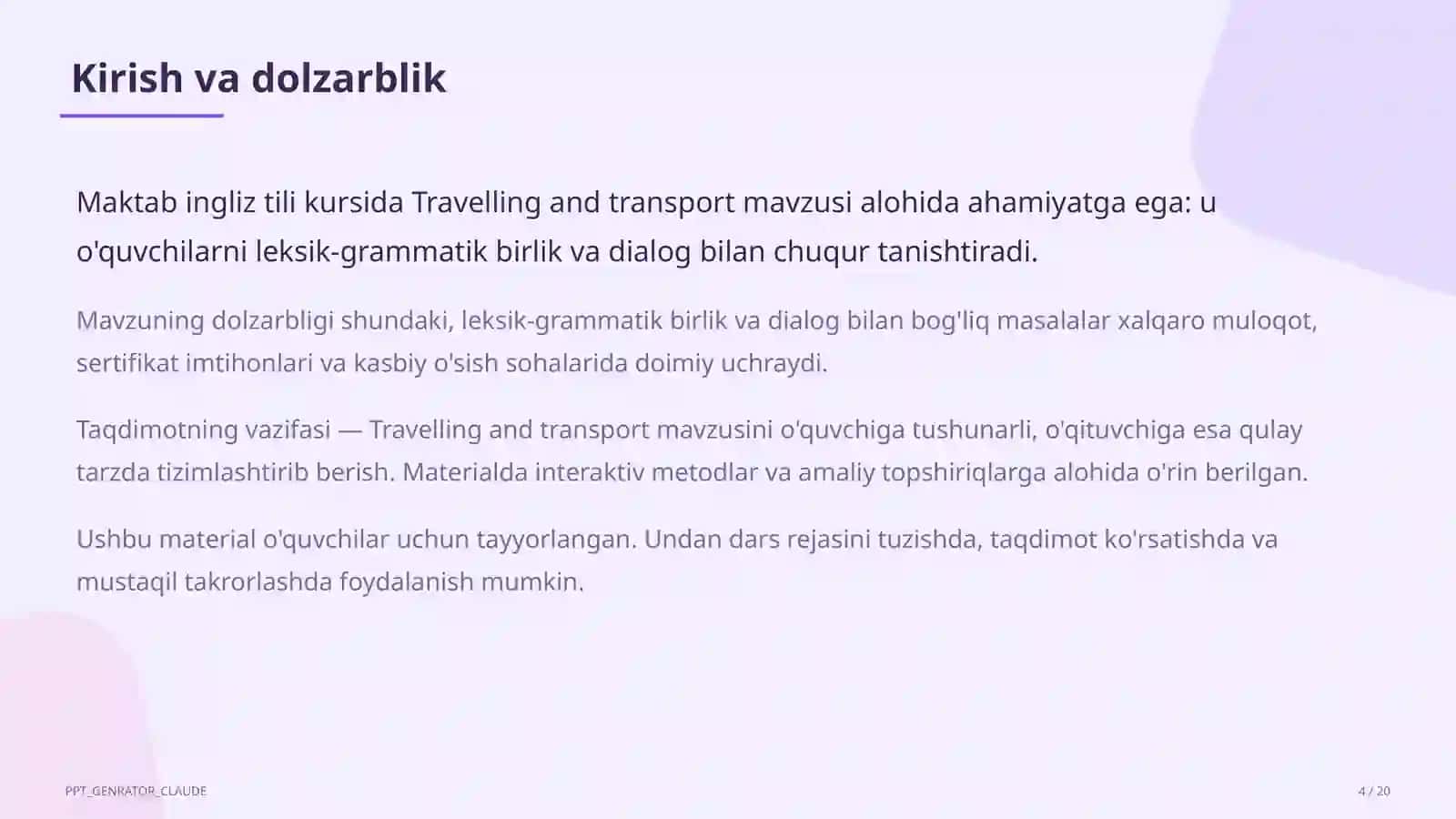 Travelling and transport (6-sinf) 4