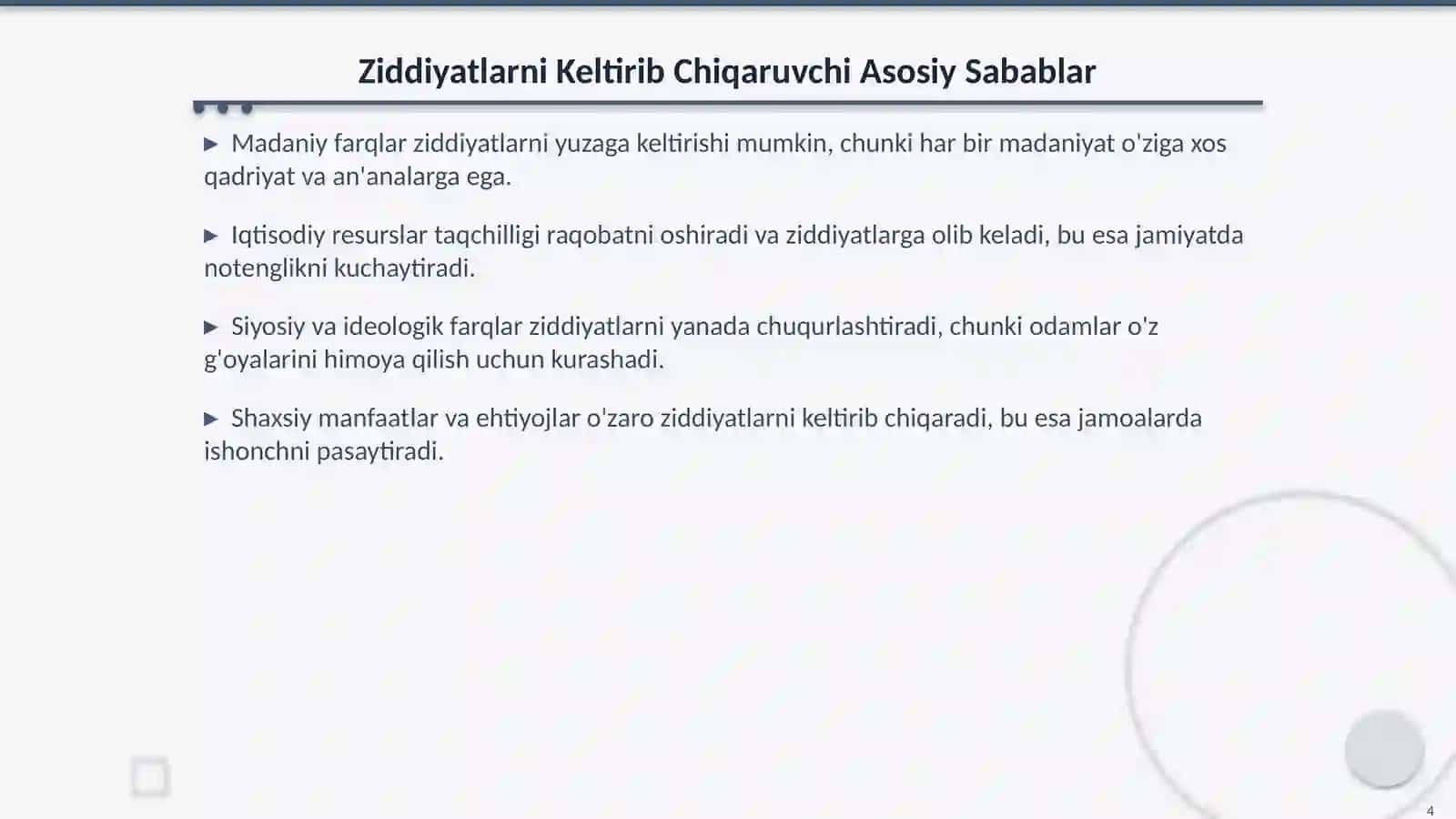 Ziddiyatni Yuzaga Keltiruvchi Vaziyatlar Tahlili 4