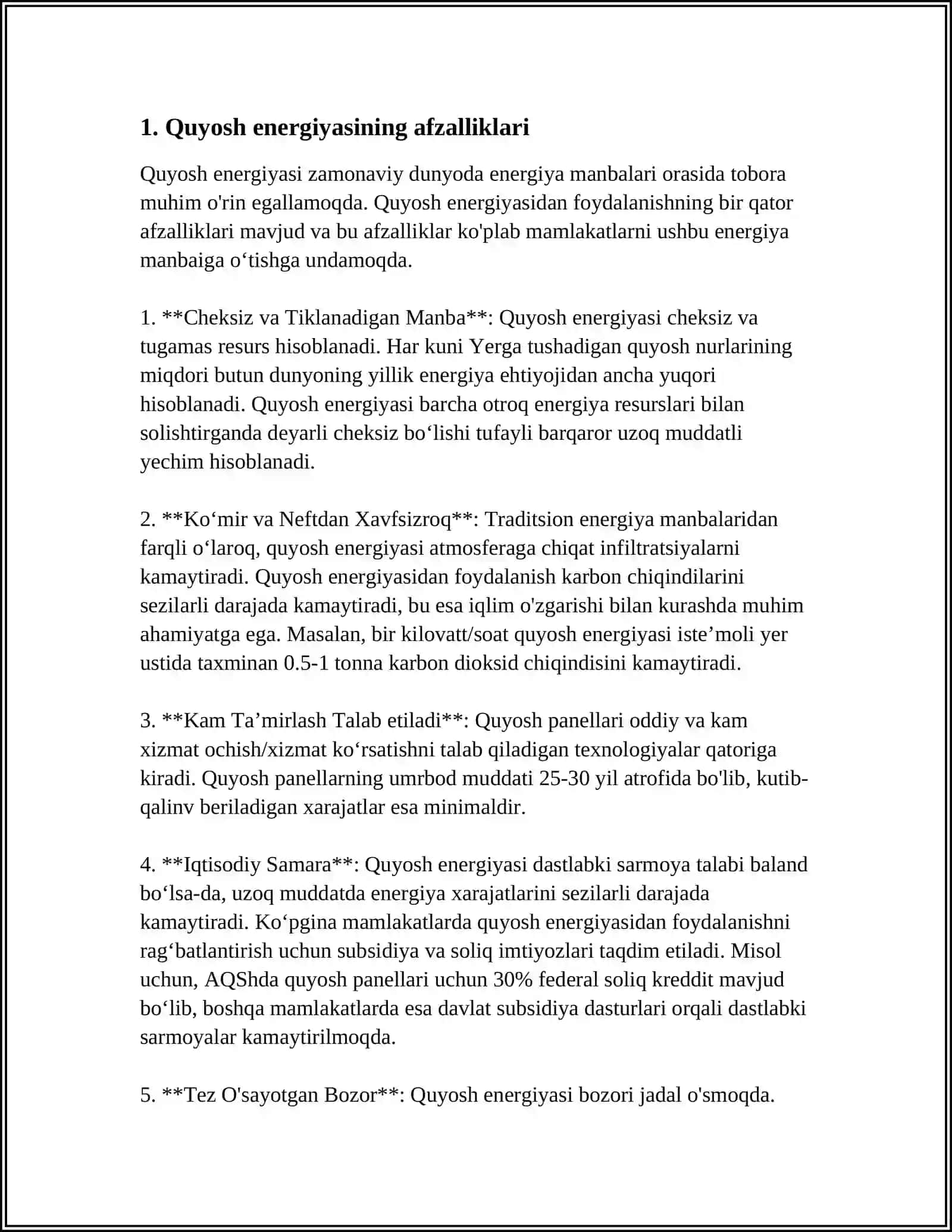 O'ZBEKISTON RESPUBLIKASIDA QUYOSH ENERGIYASIDAN FOYDALANISH ISTIQBOLLARI 4