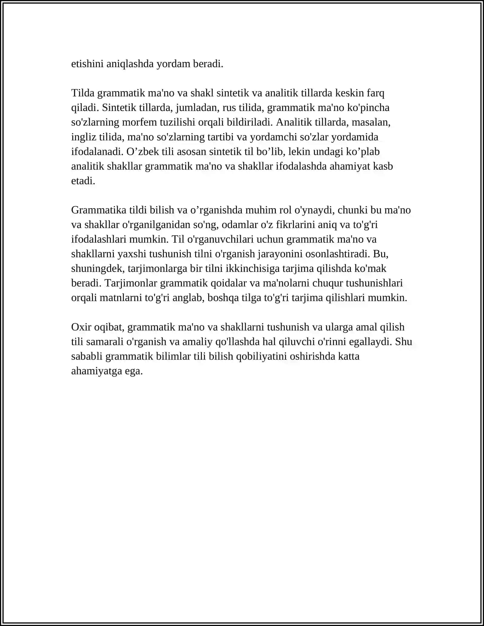 GRAMMATIKA VA UNING PREDMETI. GRAMMATIK KATEGOROYA, GRAMMATIK MA'NO VA GRAMMATIK SHAKL 4