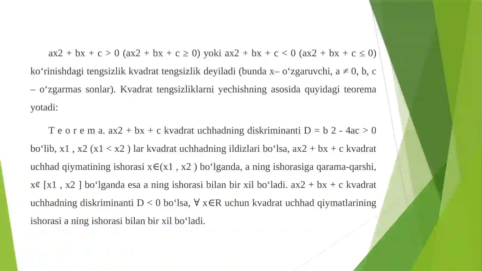 kvadrat tengsizlik va uning yechimi 4