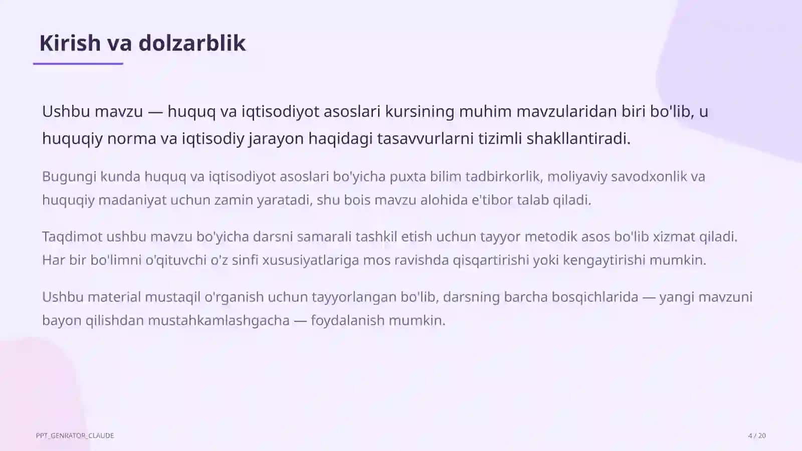 O'zbekiston Respublikasi Konstitutsiyasi: asosiy tamoyillar (9-sinf) 4