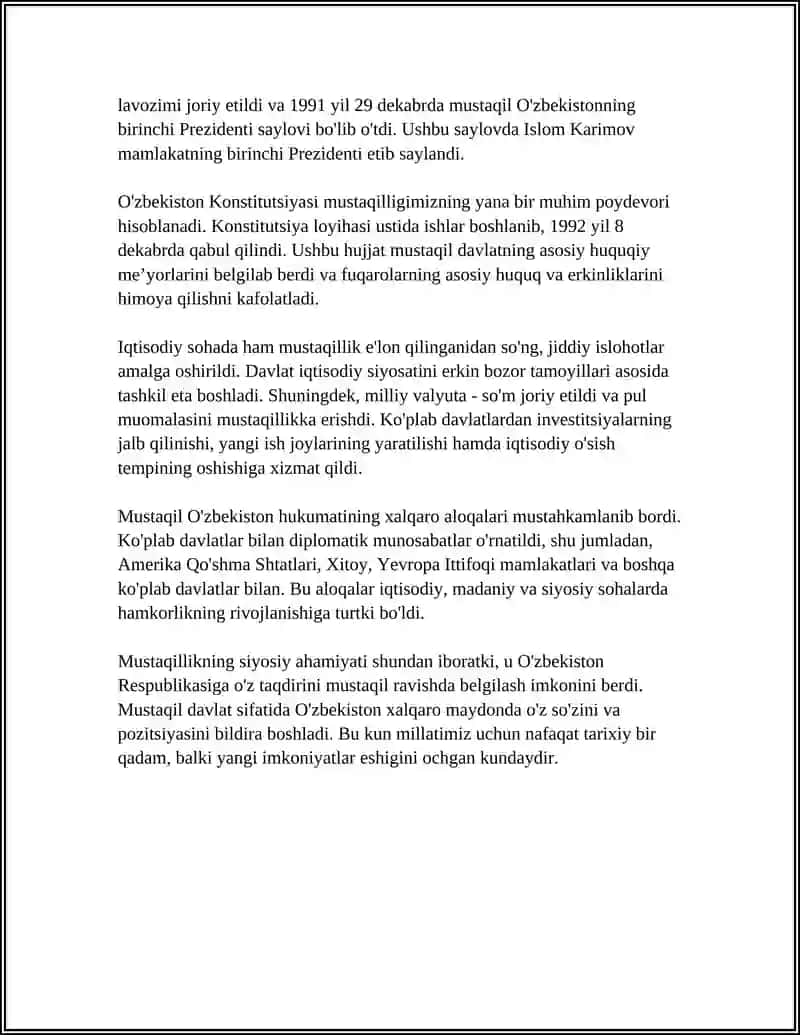 MUSTAQIL OʻZBEKISTON RESPUBLIKASI TASHKIL TOPISHINING TARIXIY AXAMIYATI 4