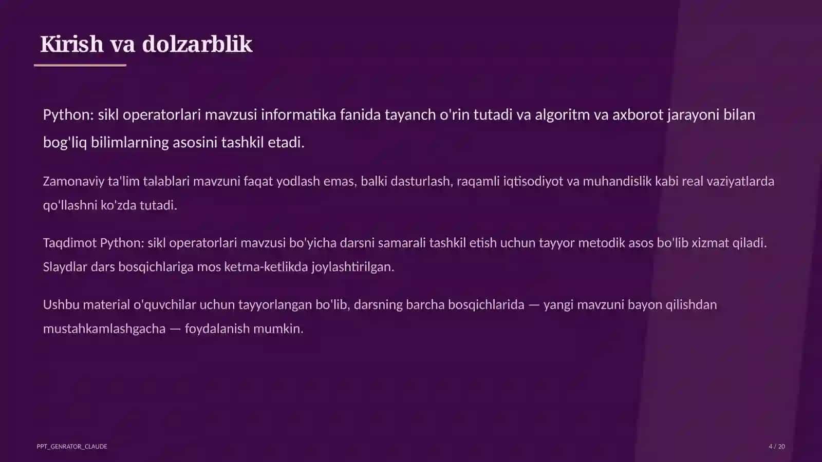 Python: sikl operatorlari (8-sinf) 4