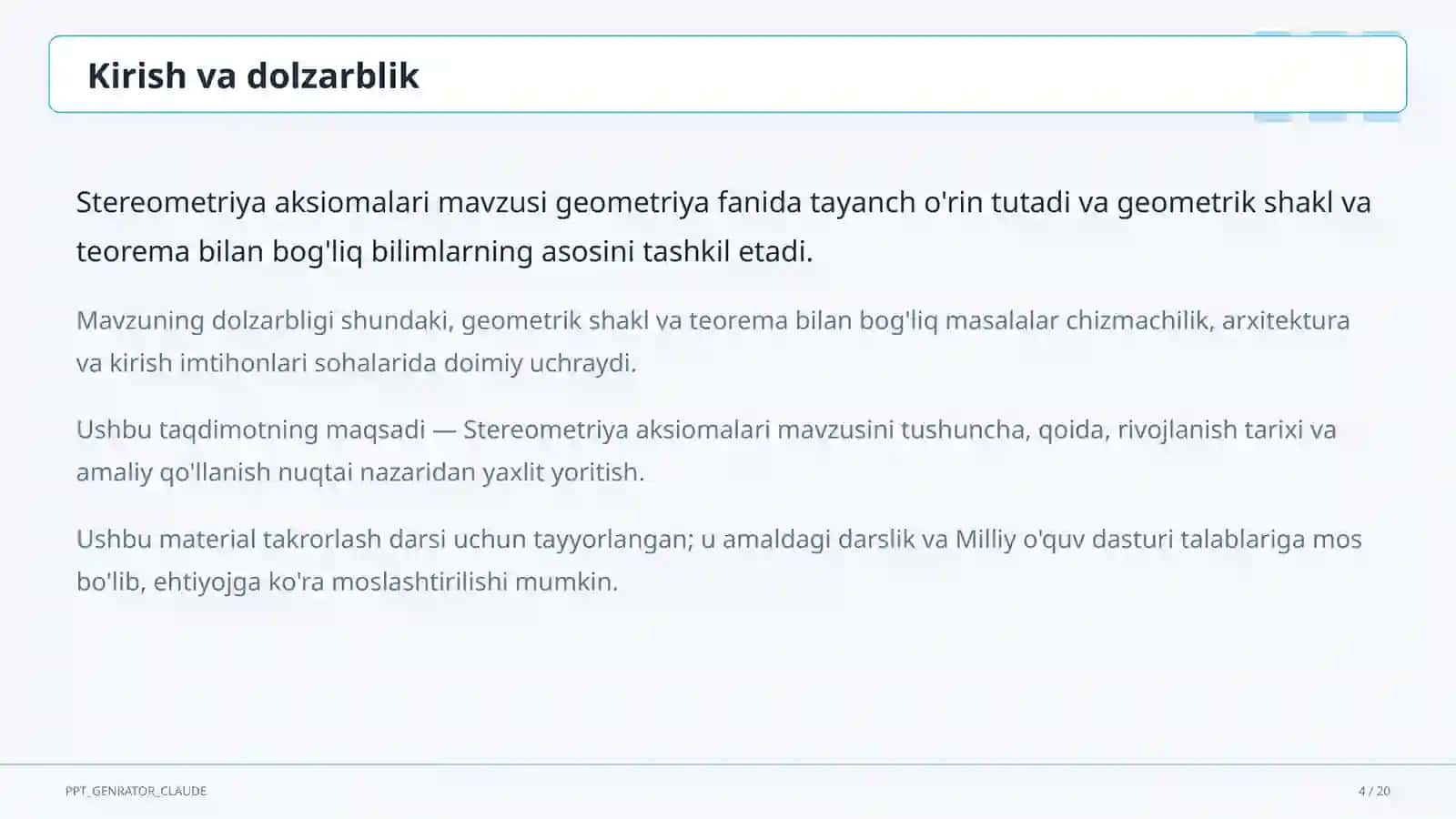 Stereometriya aksiomalari (10-sinf) 4