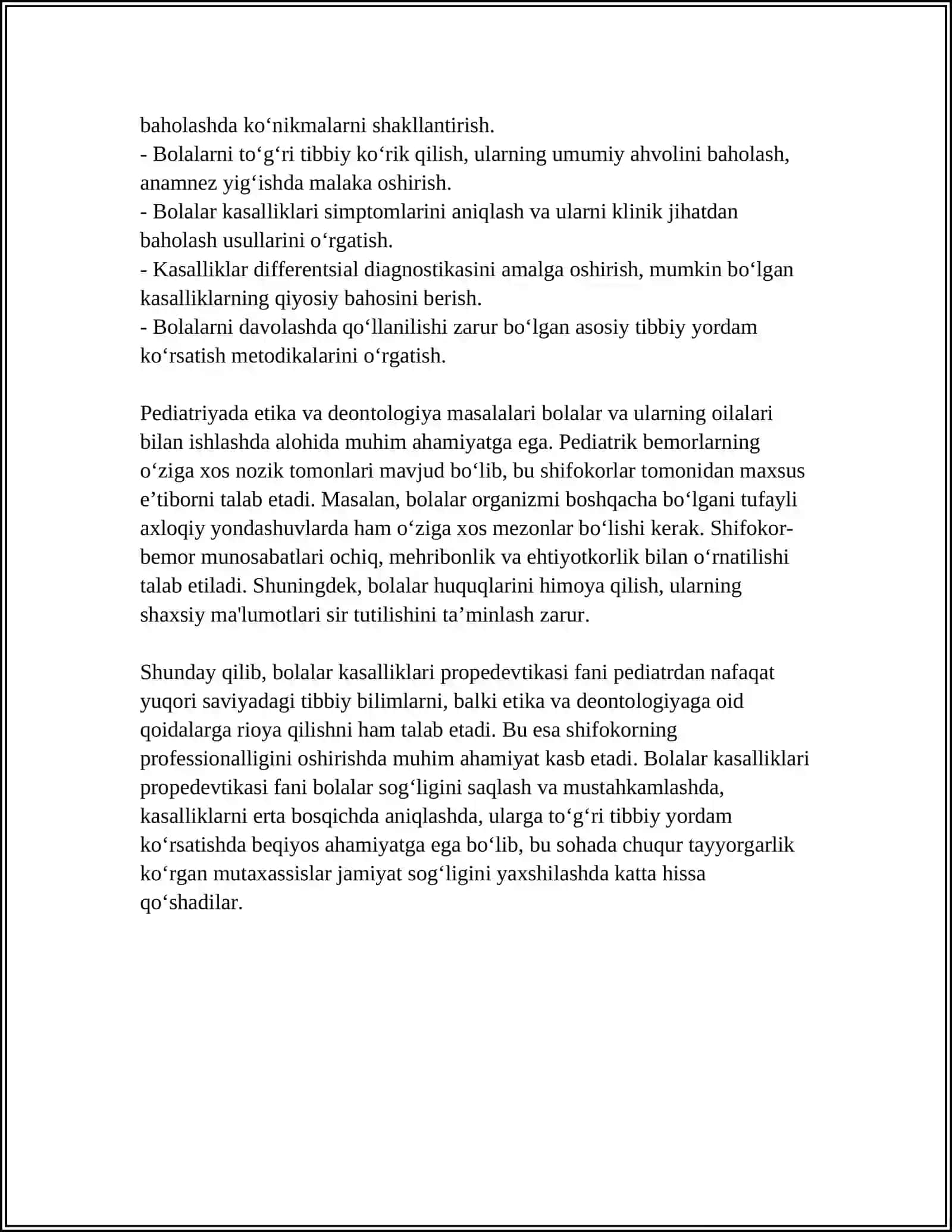 BOLALAR KASALLIKLARI PROPEDEVTIKASI MODULGA KIRISH 4