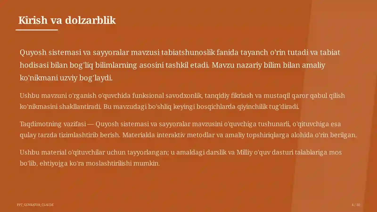 Quyosh sistemasi va sayyoralar (4-sinf) 4