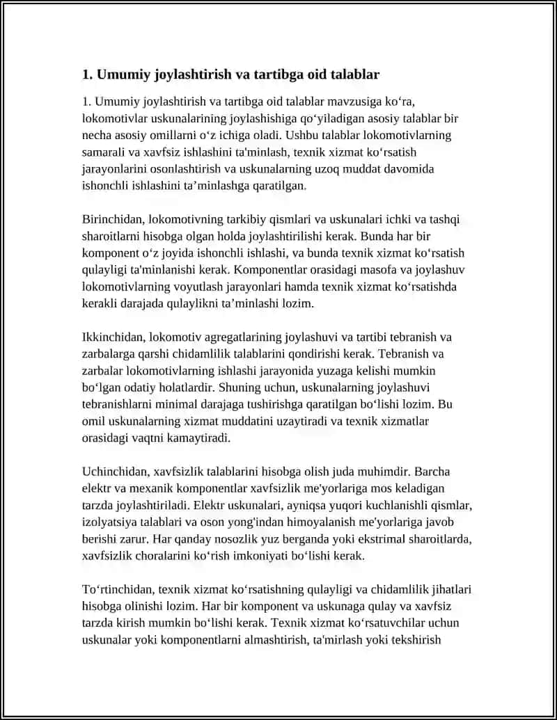 LOKOMOTIVLAR USKUNALARINI JOYLASHISHIGA QOʻYILADIGAN ASOSIY TALABLAR 4