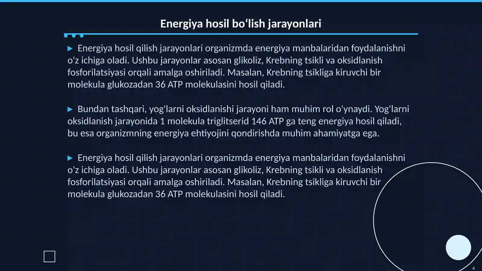 Metabolizmda energiya hosil boʻlishi va sarflanishi 4