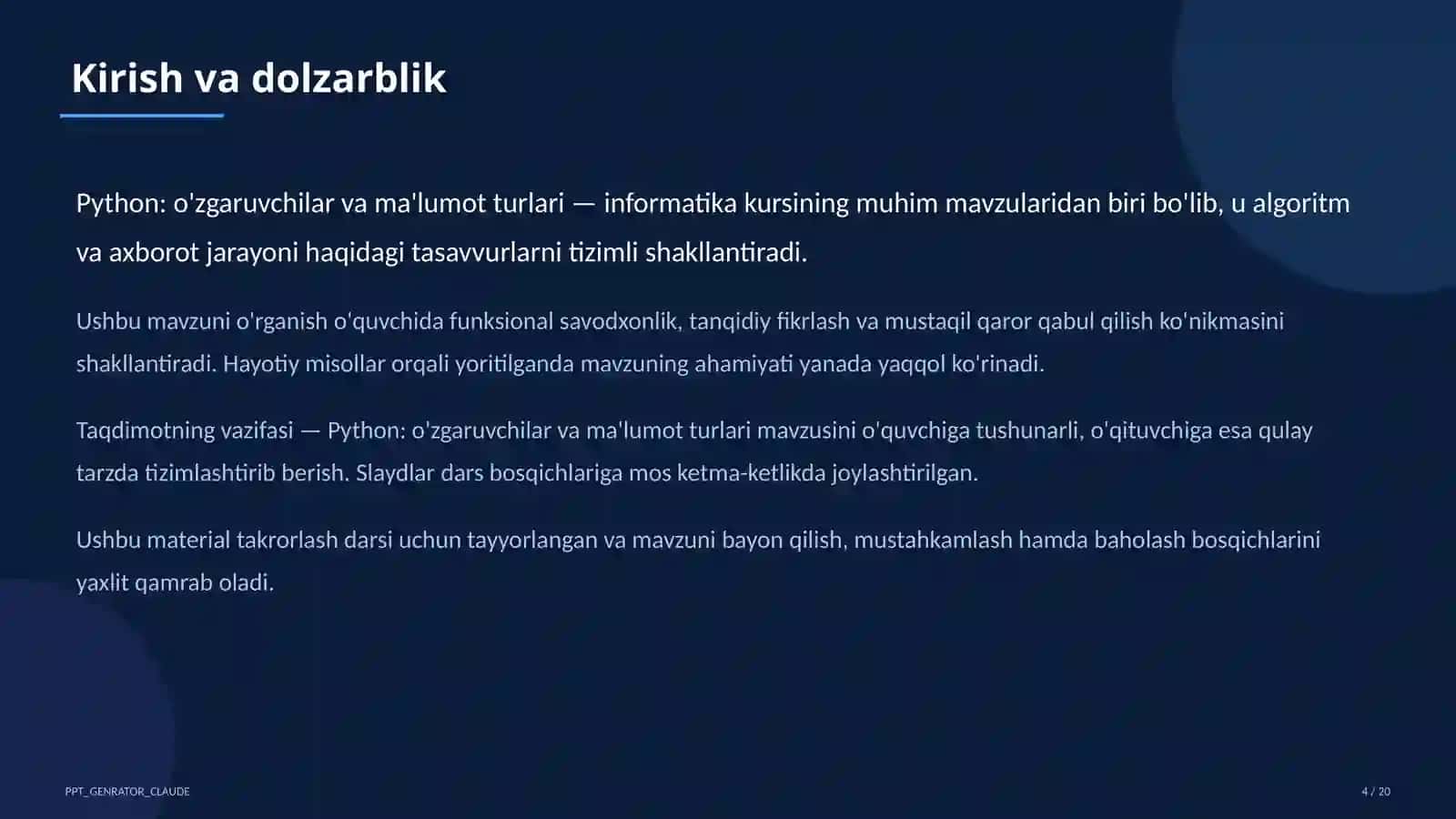 Python: o'zgaruvchilar va ma'lumot turlari (8-sinf) 4